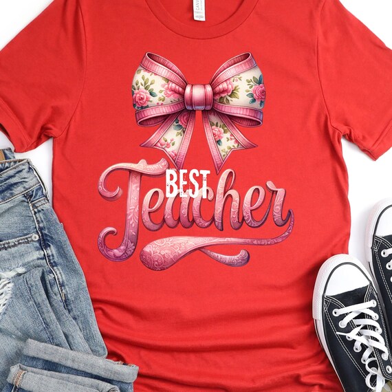Teacher Coquette Bow Tee Gift for Educator Shirt, Teacher Appreciation Top School teacher Shirt, Short Sleeve Tee