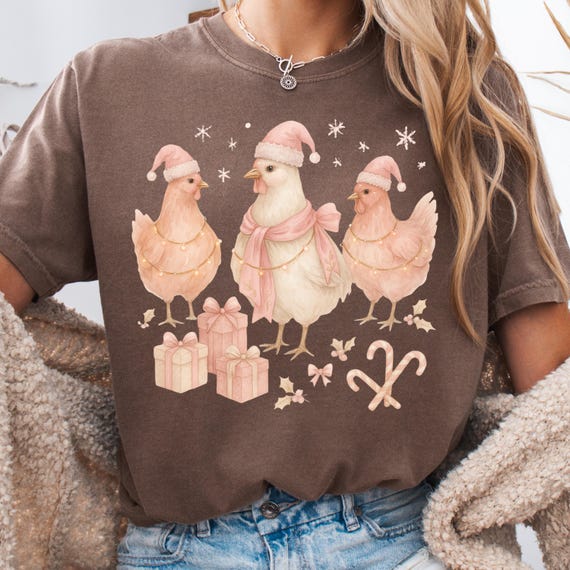 Christmas Chicken Shirt for Farm Lovers, Holiday Hen Tee, Gift for Chicken Owners, Festive Poultry T-Shirt, Cute Farm Animal Tee
