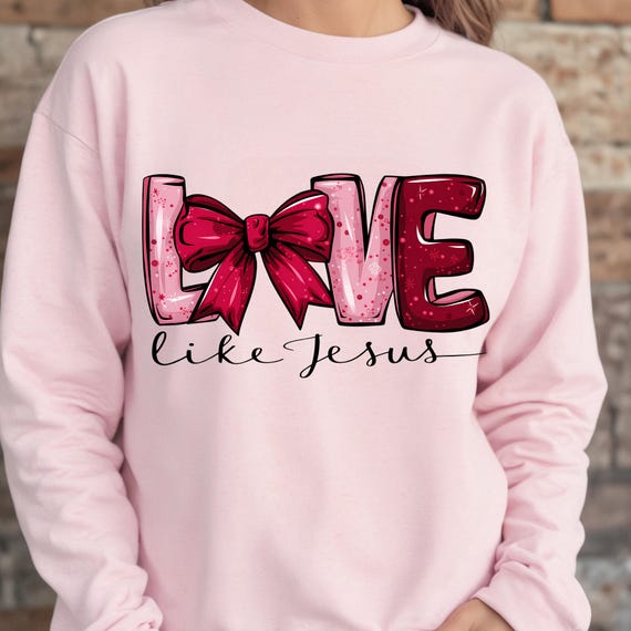 Religious Love Like Jesus Pink Sweatshirt, Christian Gift, Christian Crewneck Jumper, Religious Apparel, Christian Clothing, Faithful Wear