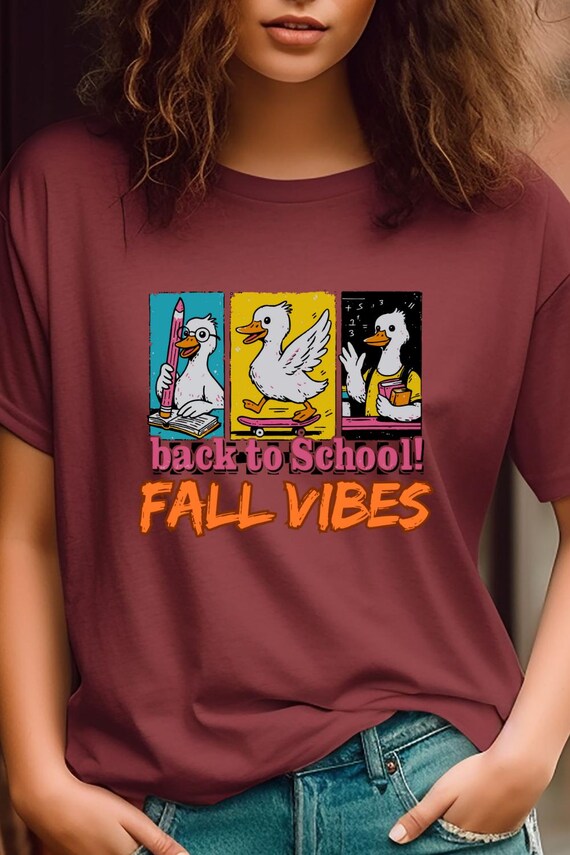 Duck Fall Vibes Tee Back to School Shirt, Teacher Gift Tshirt ,Duck Lover Graphic  School Season Apparel