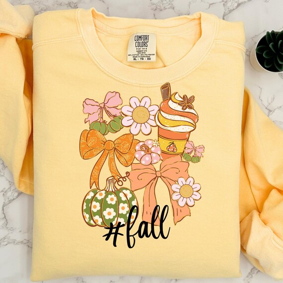 Coquette Floral Fall Sweatshirt, Comfort Color Gift for Fall Lover Mom or Friend  Garment-Dyed Sweatshirt,Floral Fall Sweatshirt