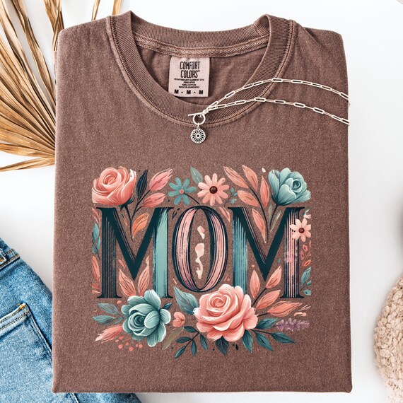 Brushstroke Retro Floral Mom T-Shirt, Mother's Day Gift Shirt Floral Mom Tee, Retro Floral Shirt for Mom Gift for Her