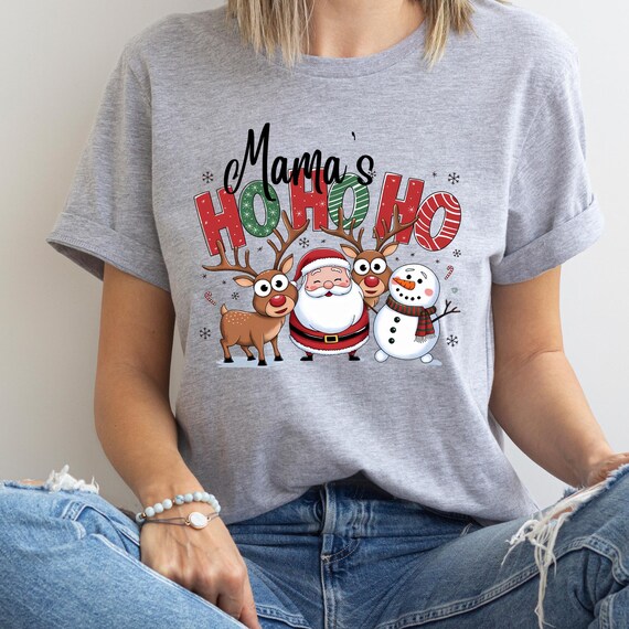Christmas Mama Santa Reindeer Tee,   Holiday Mama T Shirt,   Cute Mama Gift,   Festive Mom Top,   Winter Reindeer Shirt, Mama Xmas Party Tee