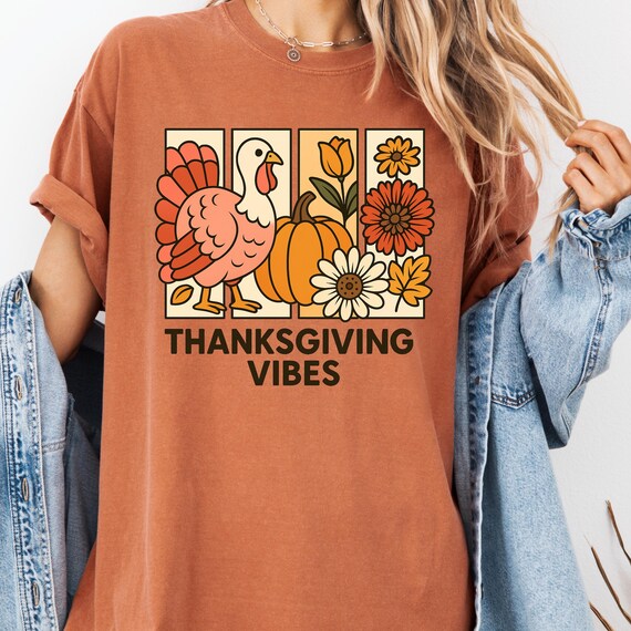 Thanksgiving Vibes Shirt, Turkey Tee for Fall Lovers, Autumn Pumpkin T-Shirt, Floral Thanksgiving Gift, Holiday Vibes Tee, Shirt Gift