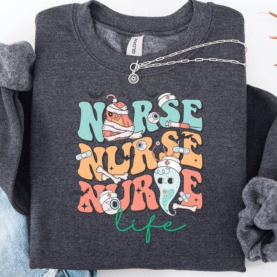 Retro Halloween Nurse Sweatshirt: Nurse Appreciation Costume Top