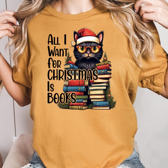 Christmas Cat Shirt, Book Lover Tee for Holiday, Cat Owner Gift