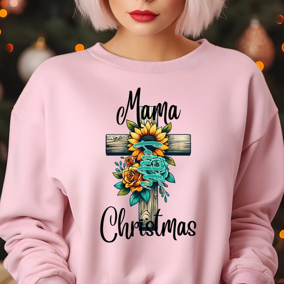 Mama Christmas Shirt, Floral Cross, Xmas Gift