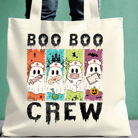 Nurse Halloween  Canvas Tote Bag, Boo Boo Crew Nurse Gift, Halloween Tote Bag, Trick or Treat Tote, Nurse Appreciation Gift