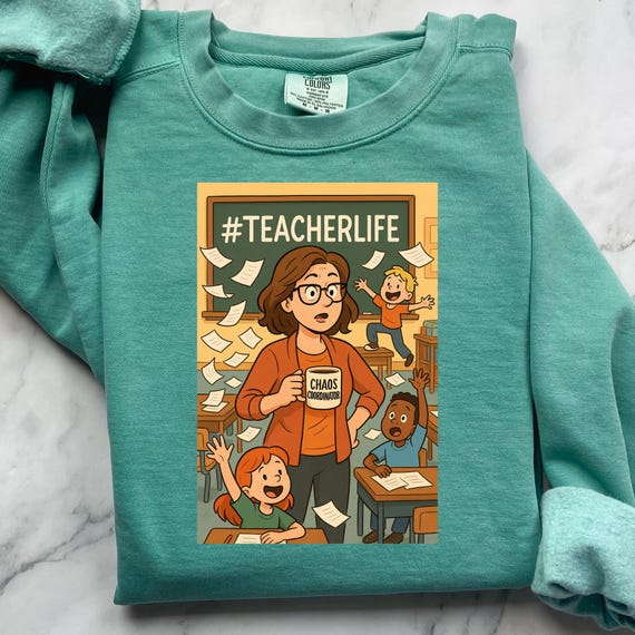 Funny Teacher Coffee Lover Sweatshirt, Comfort Color Sweatshirt for Coffee Loving Teacher, Teacher Gift Appreciation Back to School