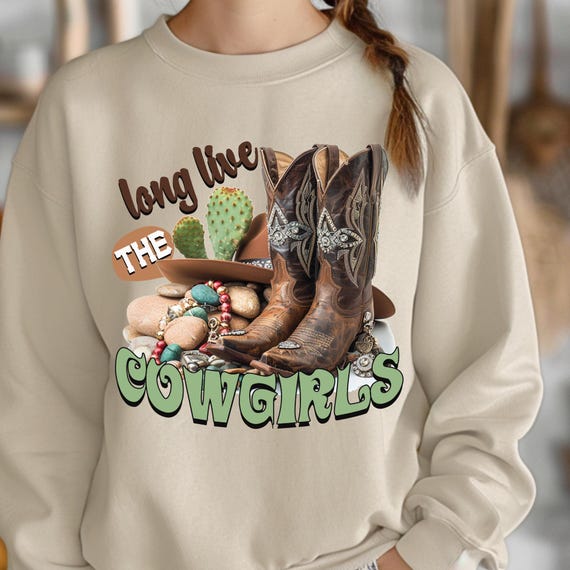 Cowgirl Cactus Boots and Hat Sweatshirt Western Crewneck, Western Cowgirl Watercolor Gift, Ranchwear Sweater
