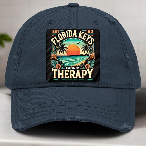 Distressed Cap Florida Key Fan Hat, Unisex Vacation Cap Gift for Him or Her, Florida is my therapy cap