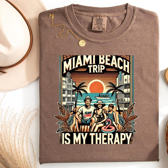 Miami Beach Retro T-shirt - Matching Group Trip Comfort Color Tee, Unisex Garment-Dyed Shirt for Beach Lovers, Gift Idea