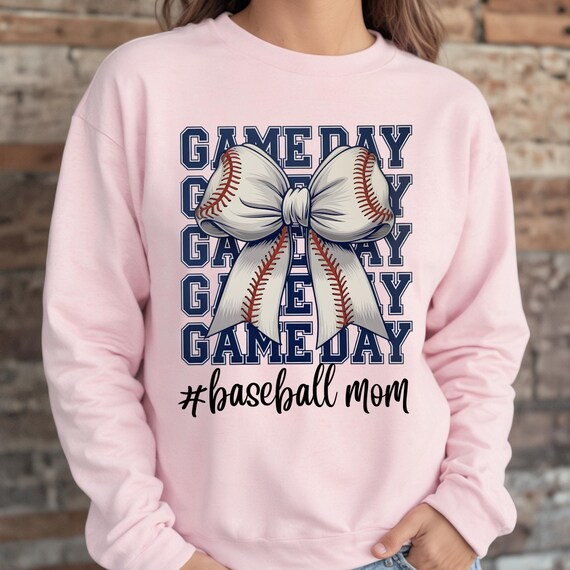Baseball Bow Game Day  Sweatshirt, Coquette Style Retro Gift Shirt, Sports Fan Apparel, Team Spirit Top, Girly Baseball fan shirt