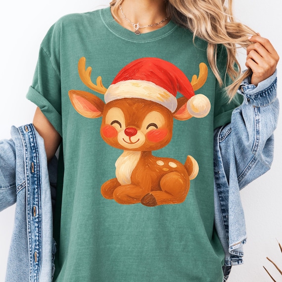 Christmas Reindeer Shirt, Cute Santa Deer Tee for Xmas Reindeer Gift
