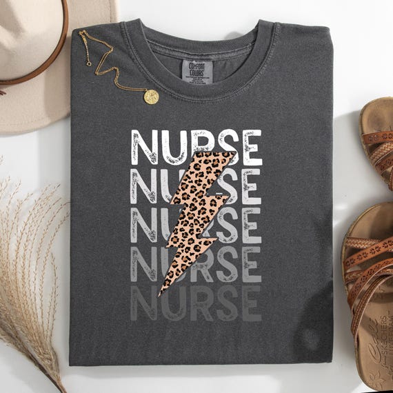 Nurse Leopard Lightning Bolt Distressed Tee,   Nurse Gift Shirt Comfort Color Tee, Nurse Appreciation Garment-Dyed T-shirt for Nurses