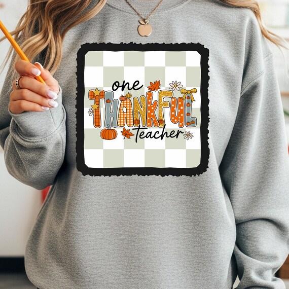 Thankful Teacher Sweatshirt, Retro Checkerboard Thanksgiving Shirt