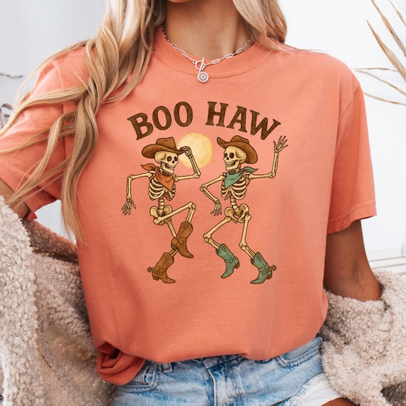 Cowboy Skeleton Shirt for Halloween, Boo Haw Tee, Western Skeleton T-Shirt, Funny Cowboy Gift, Dancing Skeleton Tee, Halloween Shirt