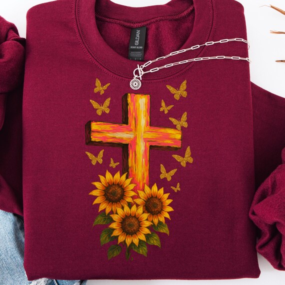 Christian Sunflower Cross Sweatshirt, Religious Faith Apparel