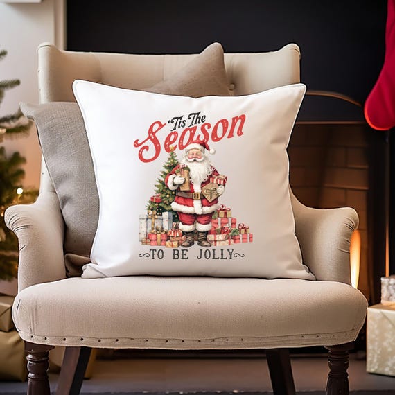 Tis the season Santa Pillowcase, Home Decor, Gift for Mom, Christmas Present, Square Pillow Cover
