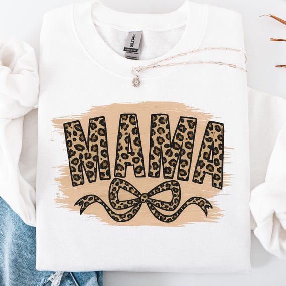 Leopard Print Mama Shirt, Trendy shirt for Moms,  Leopard Bow Shirt for Mama gift
