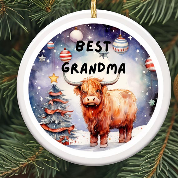 Highland Cow Ornament for Grandma: Rustic Christmas Tree Keepsake