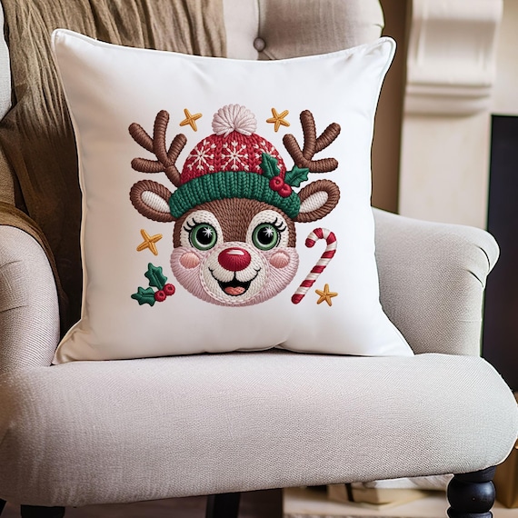 Christmas Reindeer Pillow Cover, Festive Holiday Accent