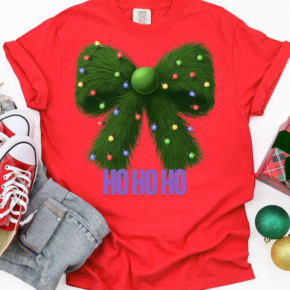 Christmas Bow Shirt, Festive Tee for Holiday Lovers, Xmas Gift
