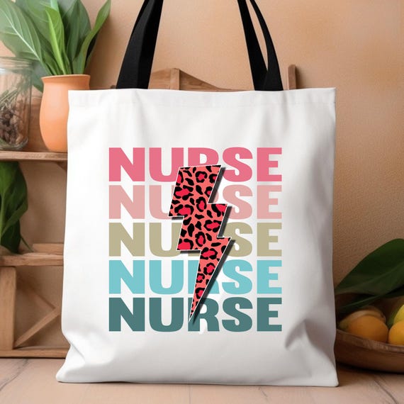 Nurse Lightning Bolt Retro Tote Bag, Nurse Christmas Gift, Nurse Appreciation Gift, Nursing Student Tote, Medical Professional Bag,