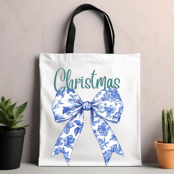 Coquette Christmas Bow Tote Bag - Festive Holiday Gift,  Stylish Canvas Shoulder tote, Reusable Shopping Tote, Gift for Her, Present for her