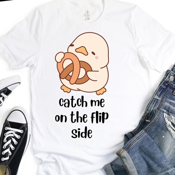 Duck and Pretzel  Tee, Cute Kawaii duck Graphic Shirt, Funny Pretzel Lover Gift, Quirky Food Graphic Top, Novelty Duck Clothing