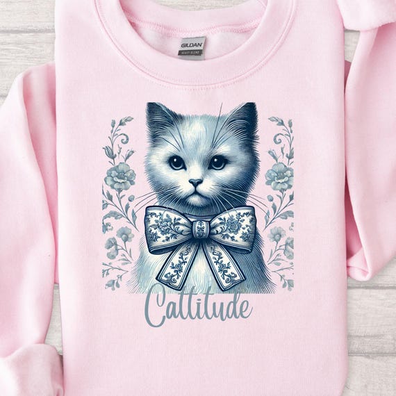 Cute Cat Lover Toile Sweatshirt, Cat Mom Gift Feline Enthusiast Jumper, Cozy Kitten Print Top Animal Lover Sweater for Cat Mom gift