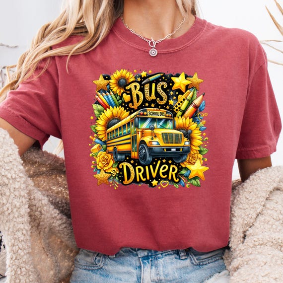 Sunflower Retro Bus Driver T-shirt, Unisex Tee for Bus Driver Appreciation Retro Yellow Flower Gift Shirt, Gift for Bus Drivers
