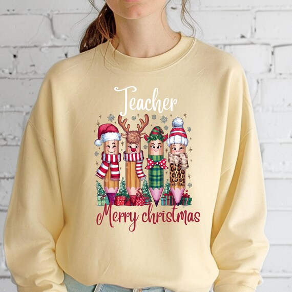 Teacher Merry Christmas Sweatshirt, Holiday Teacher Gift, Educator Xmas gift, Teacher sweater, Teacher Appreciation Present