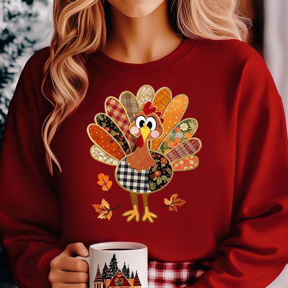 Patchwork Turkey Shirt: Thanksgiving Gift, Cotton-Blend Tee