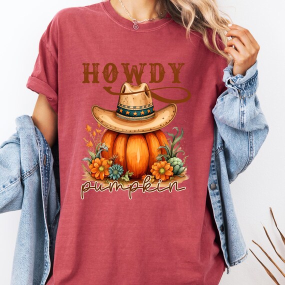 Country Girl Howdy Pumpkin Shirt, Western Fall Cowgirl Print, Coastal Mom Gift