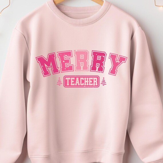 Merry  Christmas Teacher Sweatshirt, Gift for Teacher, Crewneck Jumper, Holiday Gift, Teacher Appreciation, Christmas Apparel Teacher Gift