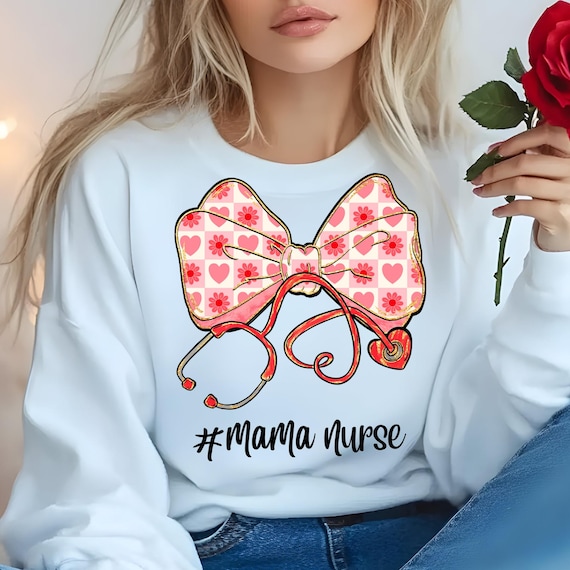 Nurse Bow Sweatshirt, Cute Pink Nurse Gift Shirt, Girly Nursing Pullover, Mom RN Sweater, Medical Assistant Apparel, Healthcare Worker Top