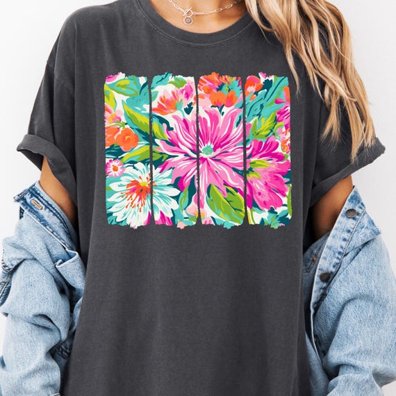 Boho Brushstroke Floral  Garment-Dyed T-shirt, Gift for Boho Floral Lover Tee Comfort Color Shirt