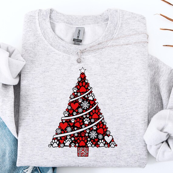 Puppy paw Christmas tree sweatshirt: Gift for dog lovers Christmas  shirt
