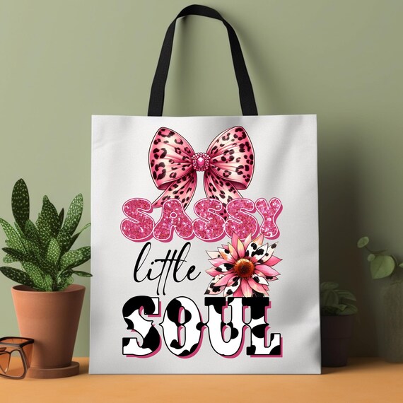 Sassy Cowgirl Tote Bag, Pink Bow Sunflower Gift, Cowgirl Pink Bow Carryall, Western Chic Shopping Bag, Rodeo Fashion tote Bag