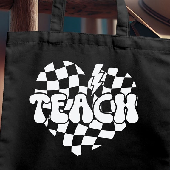 Checkerboard Heart Teacher Tote Bag: Teacher Appreciation Gift