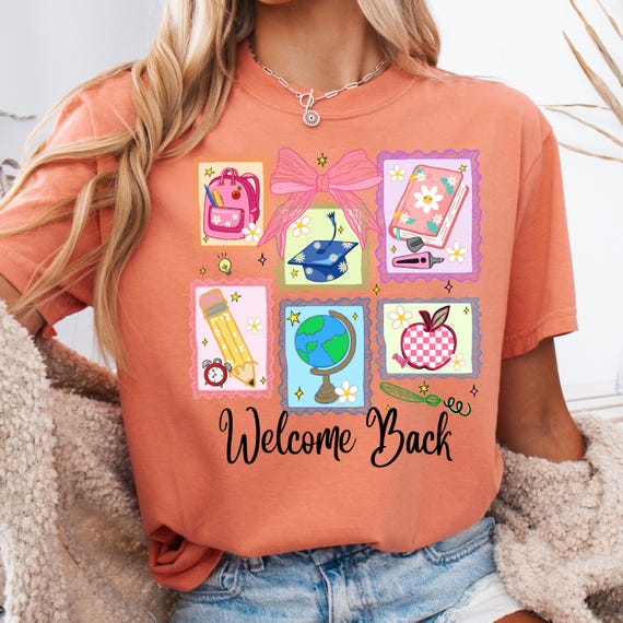 Teacher Coquette Collage Bow T-shirt, Gift for Teachers Back to School or Teacher Group Gifts