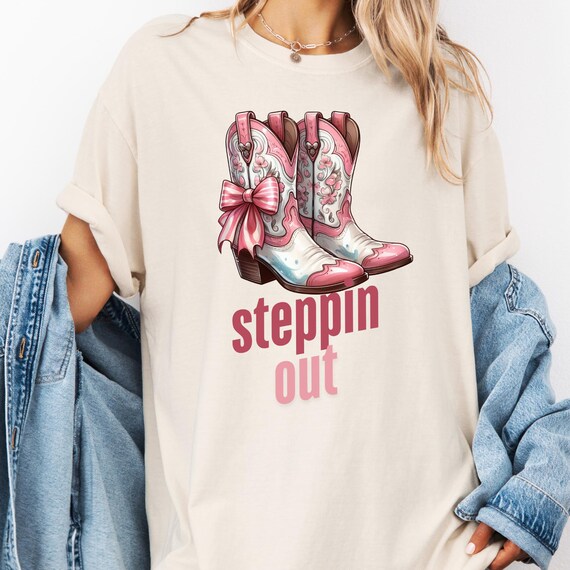 Cowgirl Boots with Bow Garment-Dyed Tshirt, Cowgirl Tee, Gift for Girly Cowgirl, Western Cowgirl Shirt, Country Style Tee,Boot Lover T shirt