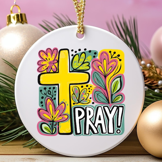 Boho Floral Cross Ornament, Christian Holiday Decoration
