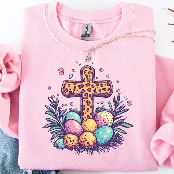 Easter Cross Shirt for Religious Celebration, Leopard Print sweatshirt Gift for Christians
