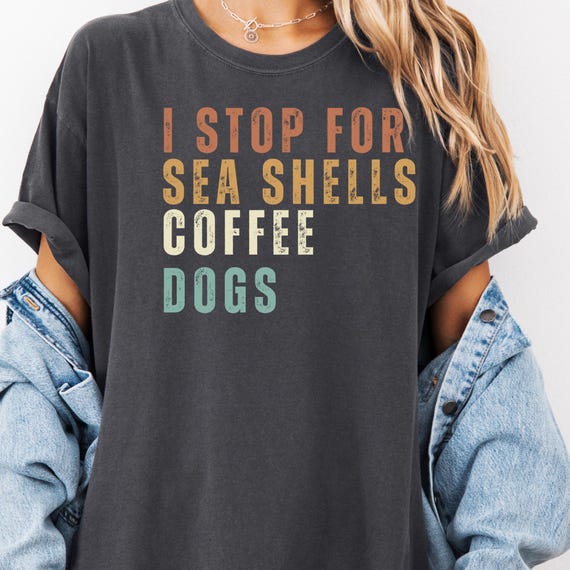 Distressed Beachcomber and Coffee Lover  Garment-Dyed T-shirt, Gift for Beachy Dog Mom, Coffee Dog Mom tee, Retro Coastal Tee,