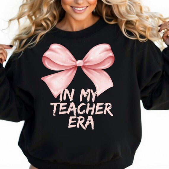 Teacher Pink Girly Bow Sweatshirt, Teacher Pink Sweatshirt Bow Gift, Women's Sweatshirt, Teacher Appreciation Gift, Pink Bow Sweater, Cozy