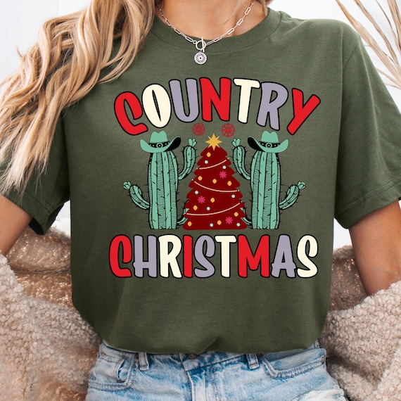 Country Christmas Cactus T-Shirt, Western Xmas Gift