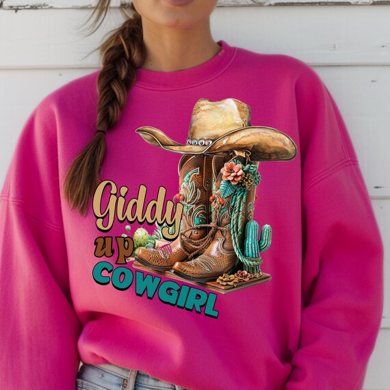 Cowgirl Cactus Boots and Hat Sweatshirt Western Crewneck, Western Cowgirl Watercolor Gift, Ranchwear Sweater