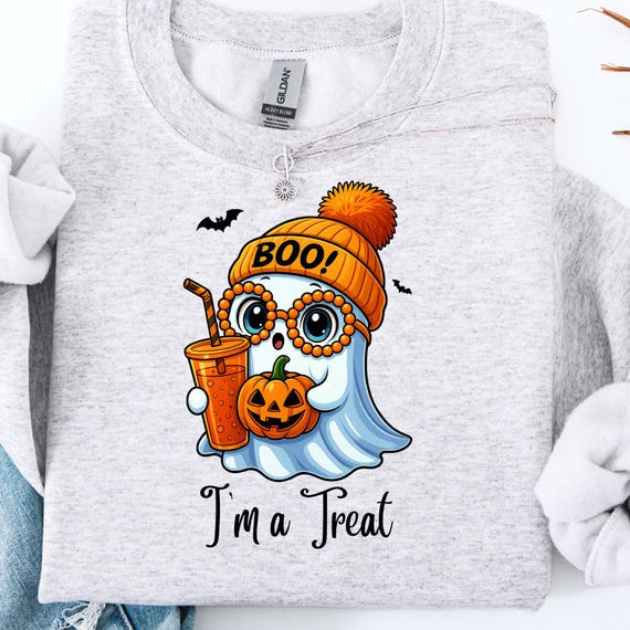 Girly Ghost Halloween Sweatshirt: Spooky Season Cotton-Blend